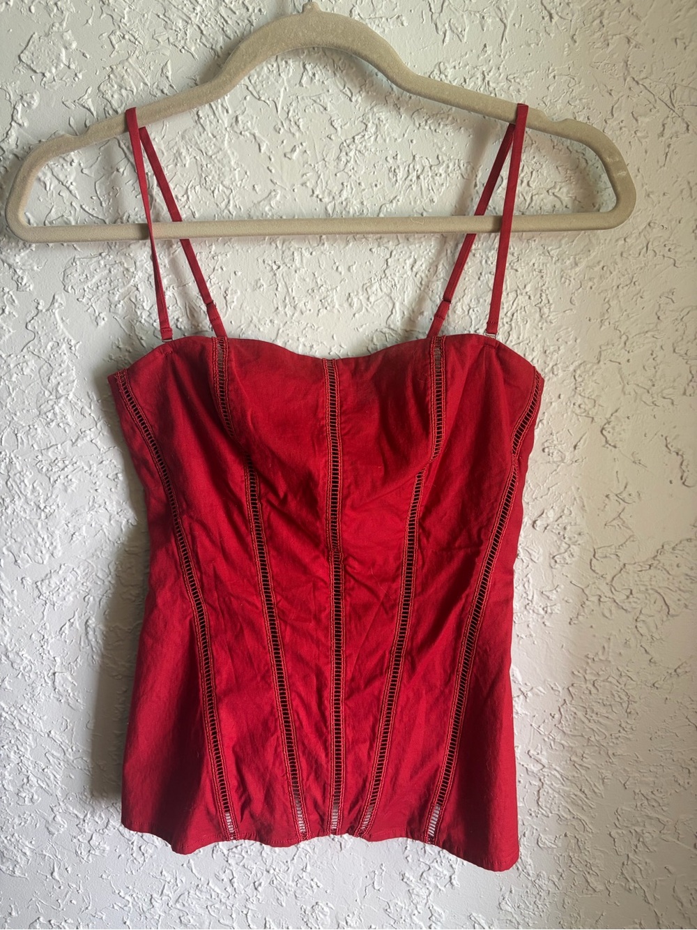 Reformation Red (removable) Spaghetti-Strap Corset Camisole